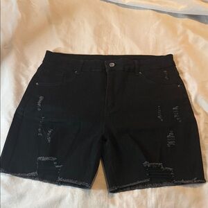 Classic Black Distressed Jean Shorts for Women